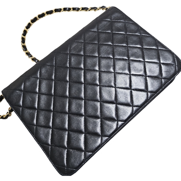 CHANEL LAMBSKIN 24K GOLD Black Quilted Single flap Shoulder bag - Picture 9 of 14